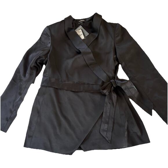 NWT Express Black Satin Tie Front Blazer Size Medium Holiday Dressy Classy - Picture 6 of 11